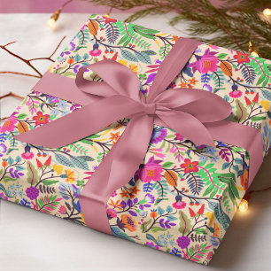 Colourful Floral Illustration Flowers Print Patter Wrapping Paper