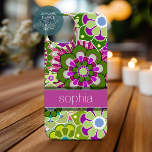 Colourful Floral Illustration - pink and green Nam iPhone 15 Case