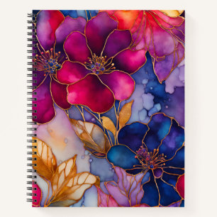 Colourful Floral Ink Art Spiral Notebook