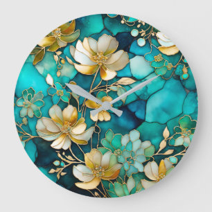 Colourful Floral Ink Art Wall Clock