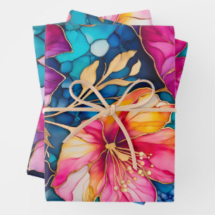 Colourful Floral Ink Art Wrapping Paper Sheets