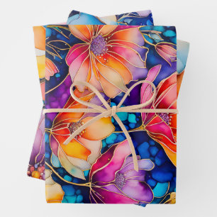 Colourful Floral Ink Art Wrapping Paper Sheets