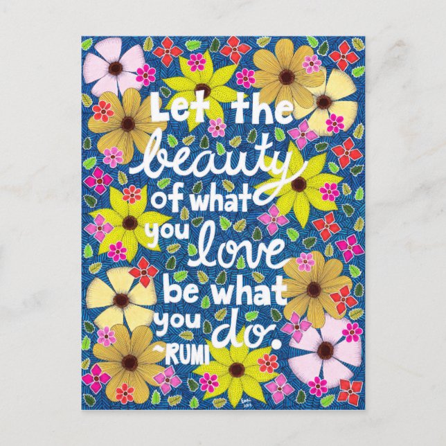 Colourful Floral Inspiring Quote Typography Postcard (Front)