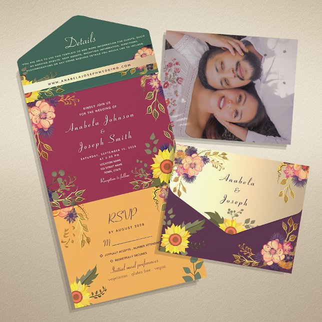 Colourful Floral Jewel Tone Wedding All In One Invitation (Creator Uploaded)