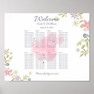 Colourful floral landscape Wedding 8 table seating Poster