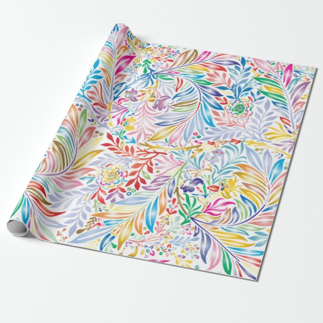 COLOURFUL FLORAL & LEAF PATTERN PAPER SHEETS (Unrolled)