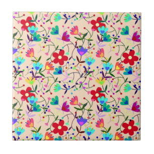 Colourful Floral Leaves Foliage Design Tile