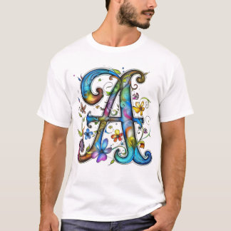 Colourful Floral Letter A – Artistic Monogram Alph T-Shirt