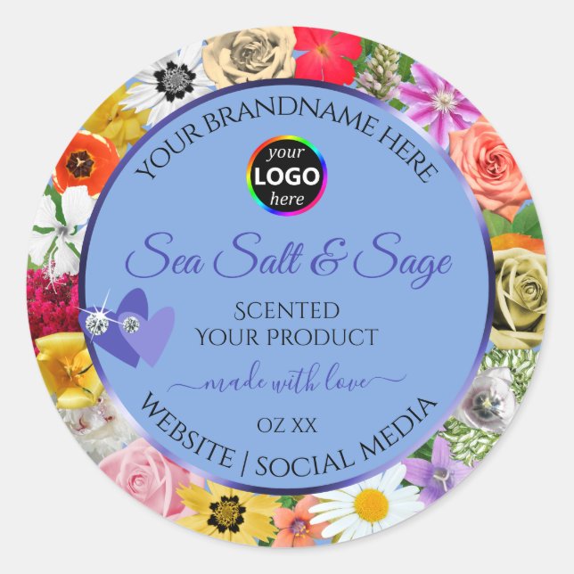 Colourful Floral Light Blue Product Labels Add Log (Front)