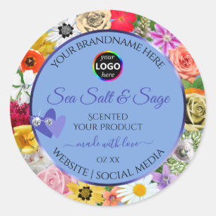 Colourful Floral Light Blue Product Labels Add Log