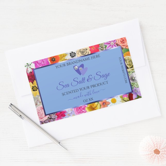 Colourful Floral Light Blue Product Labels Diamond (Envelope)