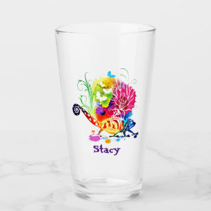 Colourful floral lizard  glass