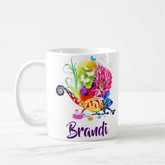 Colourful floral lizard personalized  coffee mug (Left)