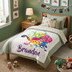 Colourful floral lizard personalized  sherpa blanket