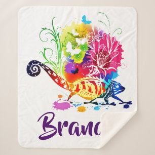 Colourful floral lizard personalized  sherpa blanket