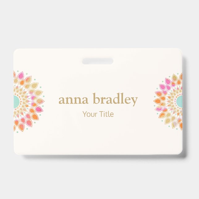 Colourful Floral  Lotus Flower  Badge (Front)