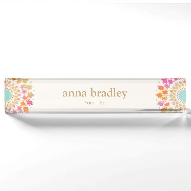 Colourful Floral  Lotus Flower  Nameplate (Front)
