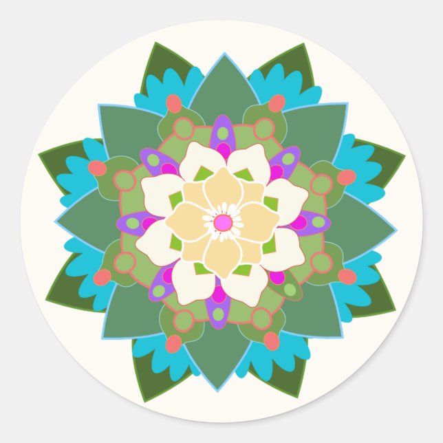 Colourful Floral Lotus Mandala Flower Sticker (Front)