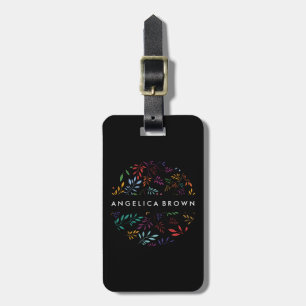 Colourful Floral Luggage Tag w/ leather strap