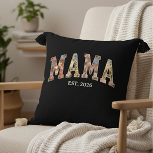 Colourful Floral Mama Varsity Feminine Artwork Throw Pillow