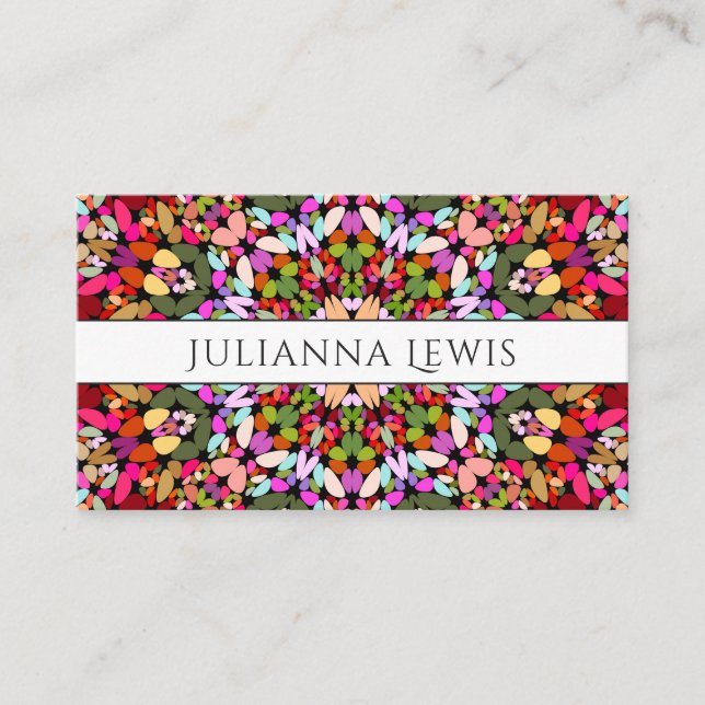 Colourful Floral Mandala Business Card (Front)