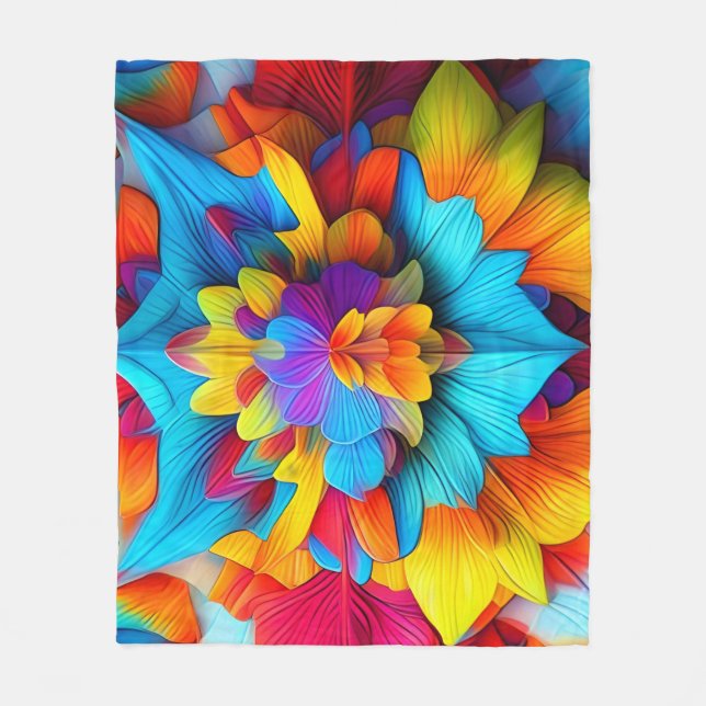 Colourful Floral Mandala Design  Fleece Blanket (Front)