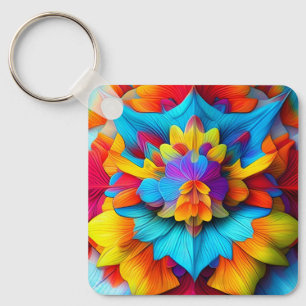 Colourful Floral Mandala Design Keychain