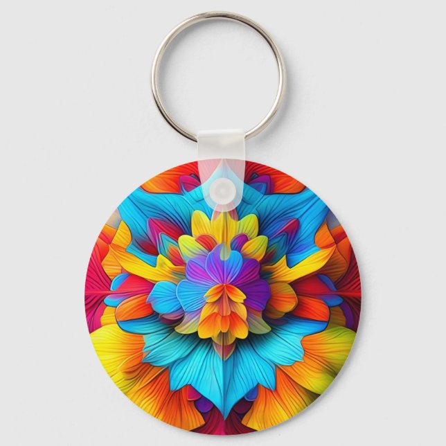 Colourful Floral Mandala Design  Keychain (Front)