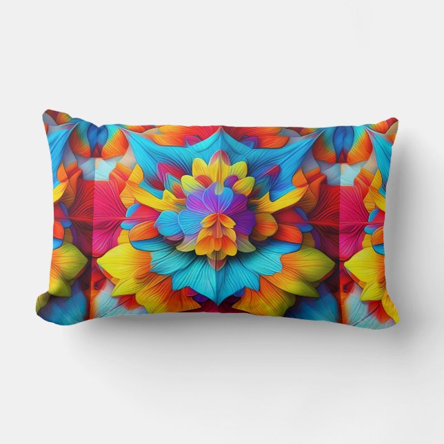Colourful Floral Mandala Design  Lumbar Pillow (Front)