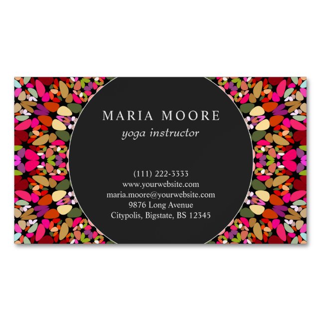 Colourful Floral Mandala Magnetic Business Card (Front)