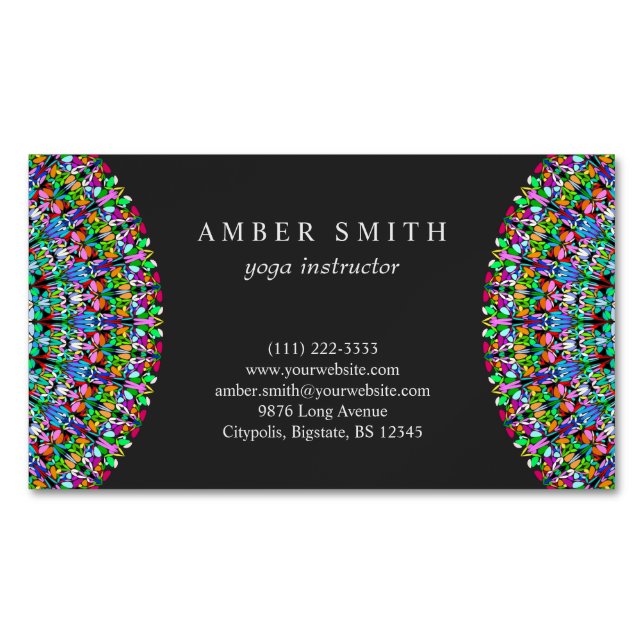 Colourful Floral Mandala Magnetic Business Card (Front)