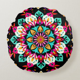 Colourful Floral Mandala Pattern Round Pillow