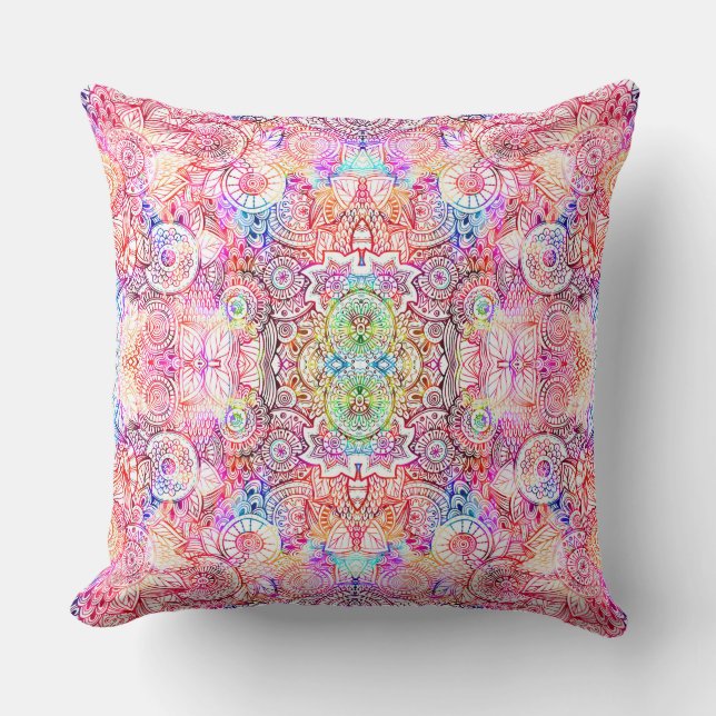 Colourful Floral Mandala Pattern Throw Pillow (Front)