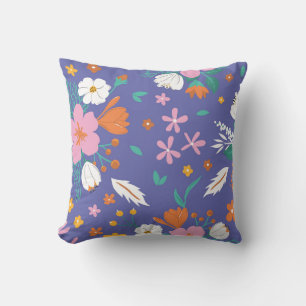 Colourful Floral Meadow Pattern Throw Pillow