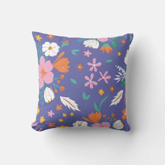 Colourful Floral Meadow Pattern Throw Pillow (Front)