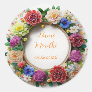 Colourful floral mendhi favour stickers