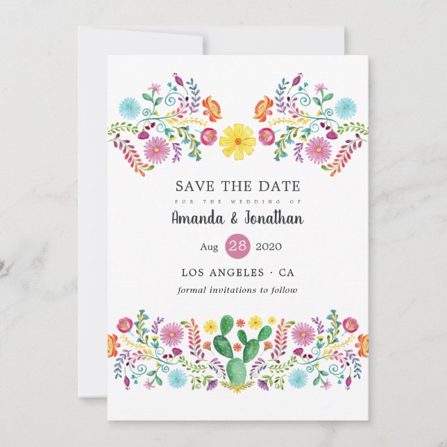 Colourful Floral Mexican Fiesta Wedding Photo Save The Date (Front)