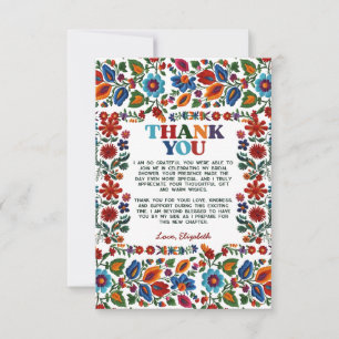 Colourful Floral Mexican Folk Art Embroidery Fiest Thank You Card