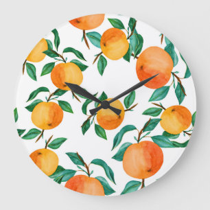 Colourful Floral Mix: Watercolor Illustration. Large Clock