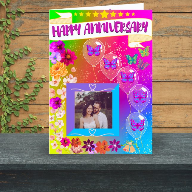 Colourful Floral Modern Bohemian Happy Anniversary Thank You Card (Creator Uploaded)