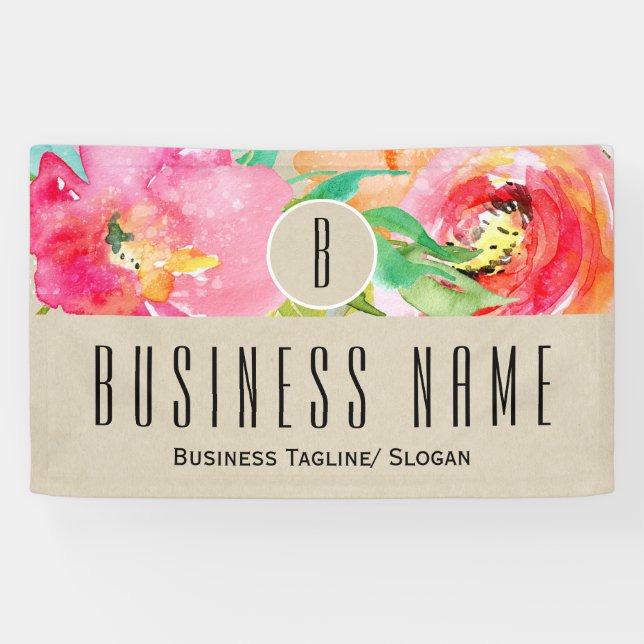 Colourful Floral Modern Rustic Botanical Kraft Banner (Horizontal)