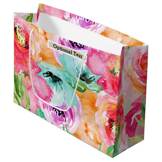 Colourful Floral Modern Rustic Botanical Kraft Large Gift Bag (Front Angled)