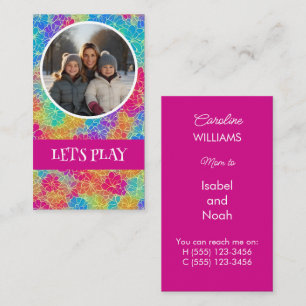 Colourful floral Mom to photo pink Let's play Calling Card