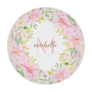 Colourful Floral Monogram Watercolor Botanical Pin Cutting Board