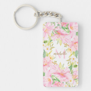 Colourful Floral Monogram Watercolor Botanical Pin Keychain