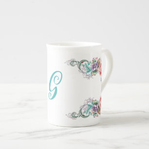 Colourful Floral Monogrammed Bone China Mug