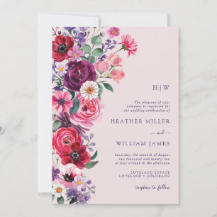Colourful Floral Monogrammed Wedding Invitation