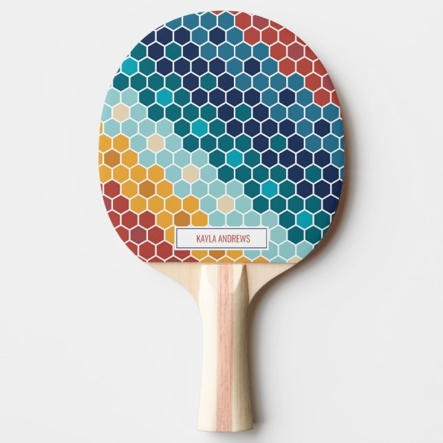 Colourful Floral Mosaic Hexagon Table Tennis Ping Pong Paddle (Front)