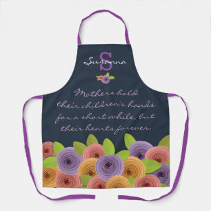 Colourful Floral Mother Quote w Monogram on Navy A Apron