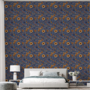 Colourful floral motif wallpaper